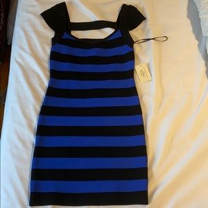 Guess Black and Blue Striped Cocktail Dress